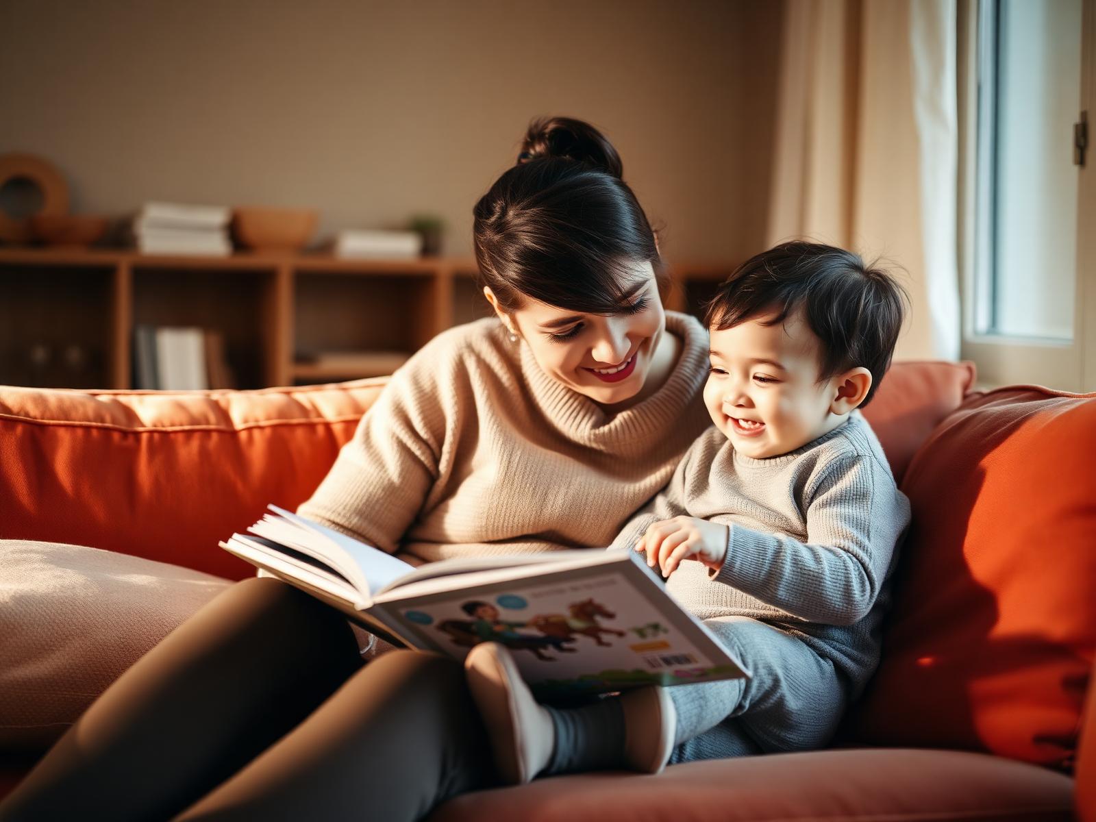 A parent reading a picture book with their child